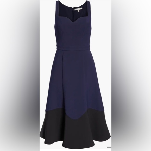 NWOT Harlyn Navy Black Color Block Flounce Hem Cocktail Dress Sweetheart Neck - Picture 3 of 9